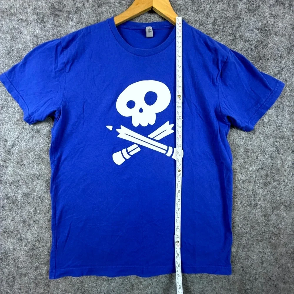 Skull Crossed Pencils Next Level‎ Apparel T-Shirt Unisex Kids Large Blue Cotton